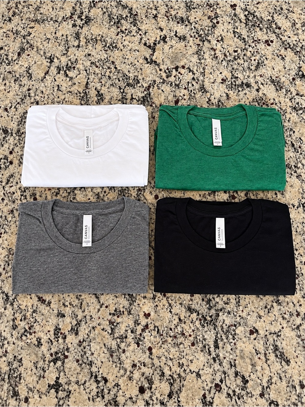 Bella Canvas Unisex Small Crew Neck TShirts - White, Green, Gray, Black (4-Pack)